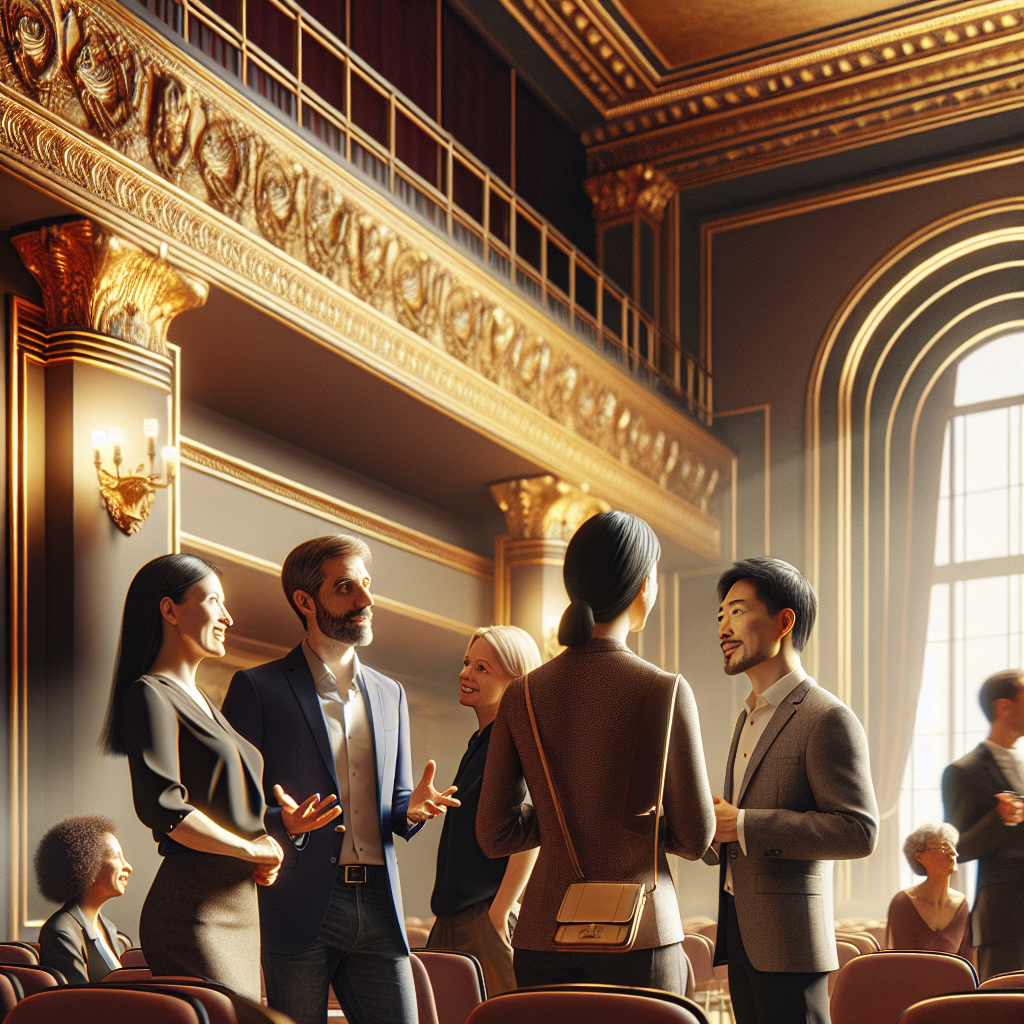 Music teachers networking at a professional gathering